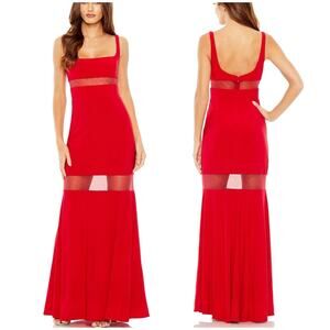 Mac Duggal NWT Illusion Cutout Mesh Panel Square Neck Column Gown Red Size 6